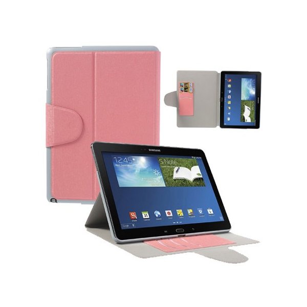 CUSTODIA BOOK ORIZZONTALE per SAMSUNG GALAXY NOTE 10.1 (2014 EDITION), SM-P600 CON STAND E TASCHE PORTA CARTE COLORE ROSA