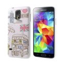 CUSTODIA BACK RIGIDA per SAMSUNG G900F GALAXY S5, GALAXY S5 NEO G903F FANTASIA LONDRA CON BUS E BANDIERA SU SFONDO ROSA