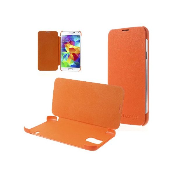 CUSTODIA FLIP ORIZZONTALE per SAMSUNG G900F GALAXY S5, GALAXY S5 NEO G903F, GALAXY S5 PLUS COLORE ARANCIONE (NO RIMOZIONE COVER)