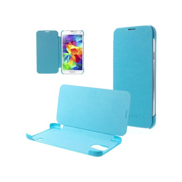 CUSTODIA FLIP ORIZZONTALE per SAMSUNG G900F GALAXY S5, GALAXY S5 NEO G903F, GALAXY S5 PLUS COLORE AZZURRO (NO RIMOZIONE COVER)