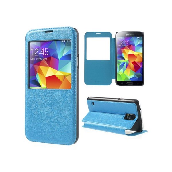 CUSTODIA FLIP ORIZZONTALE per SAMSUNG G900F GALAXY S5, GALAXY S5 NEO G903F CON FINESTRA ID E STAND COLORE BLU FANTASIA GRAFFITI