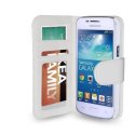 CUSTODIA FLIP ORIZZONTALE per SAMSUNG G3500 GALAXY CORE PLUS, G3502 GALAXY TREND 3 CON TASCHE PORTA CARTE COLORE BIANCO