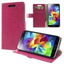 CUSTODIA FLIP ORIZZONTALE SIMILPELLE per SAMSUNG G900F GALAXY S5, S5 NEO G903F CON STAND E PORTA CARTE COLORE FUCSIA