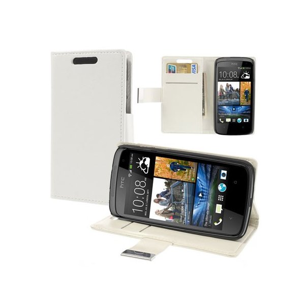 CUSTODIA FLIP ORIZZONTALE BOOK per HTC DESIRE 500 CON STAND E TASCHE PORTA CARTE COLORE BIANCO