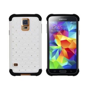 CUSTODIA BACK RIGIDA CON BRILLANTINI per SAMSUNG G900F GALAXY S5, GALAXY S5 NEO G903F, GALAXY S5 PLUS COLORE BIANCO