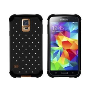 CUSTODIA BACK RIGIDA CON BRILLANTINI per SAMSUNG G900F GALAXY S5, GALAXY S5 NEO G903F, GALAXY S5 PLUS COLORE NERO