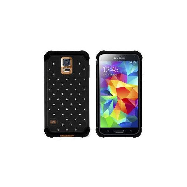 CUSTODIA BACK RIGIDA CON BRILLANTINI per SAMSUNG G900F GALAXY S5, GALAXY S5 NEO G903F, GALAXY S5 PLUS COLORE NERO