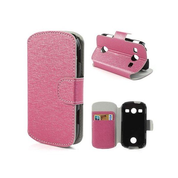 CUSTODIA FLIP ORIZZONTALE PELLE per SAMSUNG S7710 GALAXY XCOVER 2 CON STAND E TASCHE PORTA CARTE FANTASIA CROSS COLORE FUCSIA