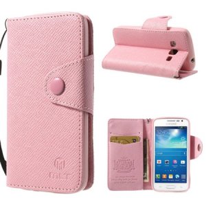 CUSTODIA FLIP ORIZZONTALE PELLE per SAMSUNG G3815 GALAXY EXPRESS 2 CON STAND, PORTA CARTE E LACCIO DA POLSO COLORE ROSA