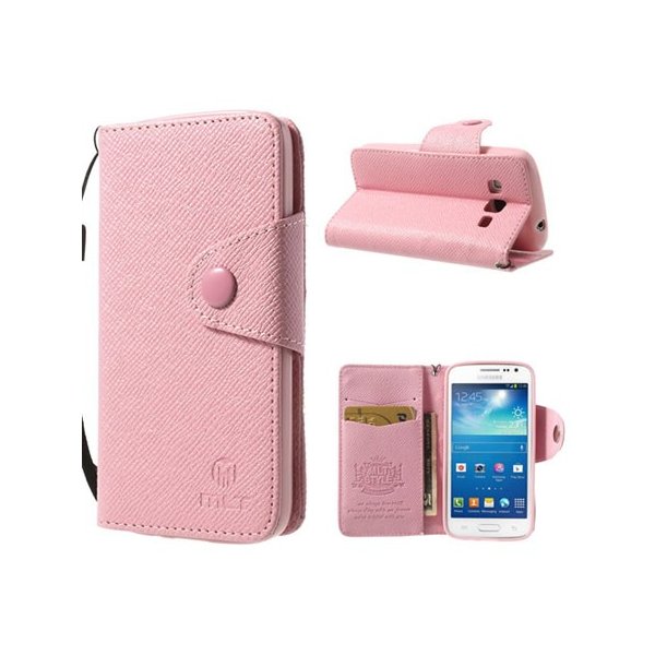 CUSTODIA FLIP ORIZZONTALE PELLE per SAMSUNG G3815 GALAXY EXPRESS 2 CON STAND, PORTA CARTE E LACCIO DA POLSO COLORE ROSA