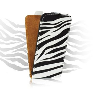 CUSTODIA FLIP VERTICALE SLIM PELLE per SAMSUNG G3500 GALAXY CORE PLUS, G3502 GALAXY TREND 3 FANTASIA ZEBRA