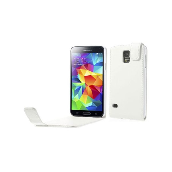 CUSTODIA FLIP VERTICALE SIMILPELLE per SAMSUNG G900F GALAXY S5, GALAXY S5 NEO G903F, GALAXY S5 PLUS COLORE BIANCO