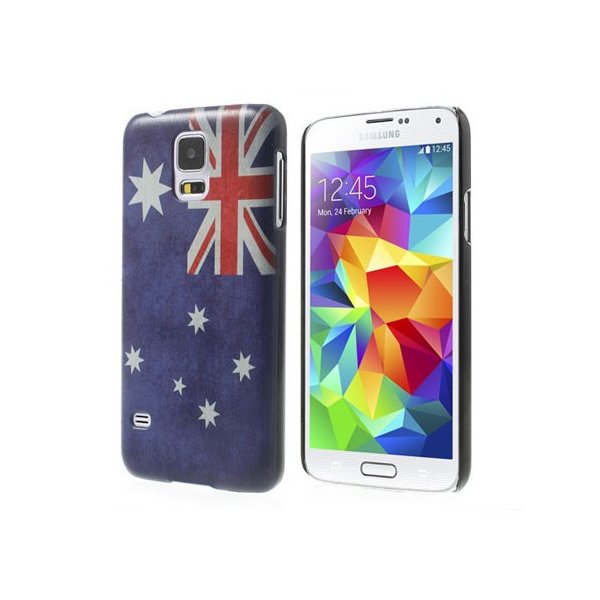 CUSTODIA BACK RIGIDA per SAMSUNG G900F GALAXY S5, GALAXY S5 NEO G903F, GALAXY S5 PLUS FANTASIA BANDIERA AUSTRALIA ANTICATA