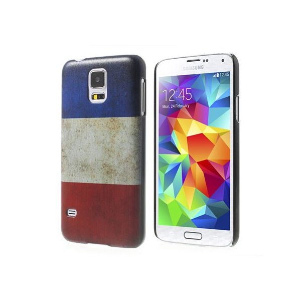 CUSTODIA BACK RIGIDA per SAMSUNG G900F GALAXY S5, GALAXY S5 NEO G903F, GALAXY S5 PLUS FANTASIA BANDIERA FRANCIA ANTICATA