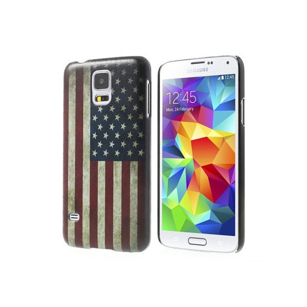 CUSTODIA BACK RIGIDA per SAMSUNG G900F GALAXY S5, GALAXY S5 NEO G903F, GALAXY S5 PLUS FANTASIA BANDIERA USA ANTICATA