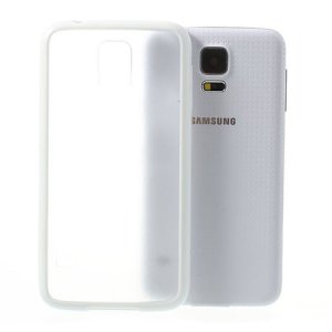 CUSTODIA BACK RIGIDA per SAMSUNG G900F GALAXY S5, GALAXY S5 NEO G903F, GALAXY S5 PLUS TRASPARENTE CON CORNICE BIANCA