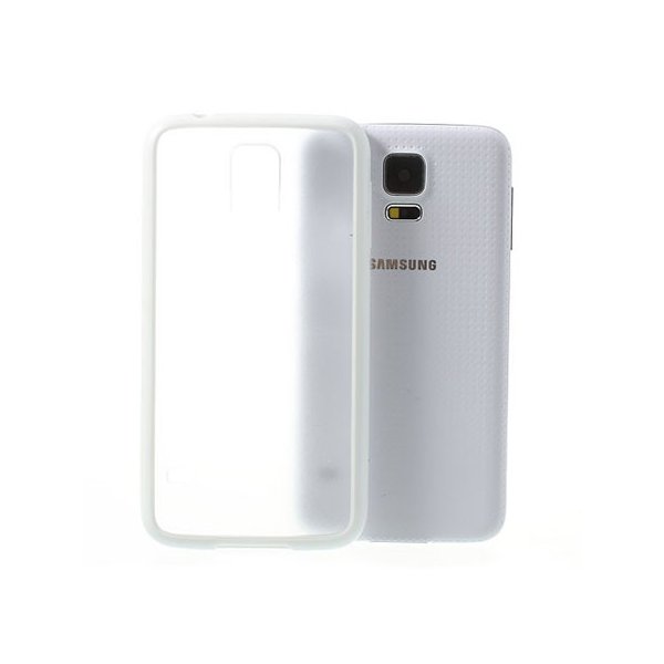 CUSTODIA BACK RIGIDA per SAMSUNG G900F GALAXY S5, GALAXY S5 NEO G903F, GALAXY S5 PLUS TRASPARENTE CON CORNICE BIANCA