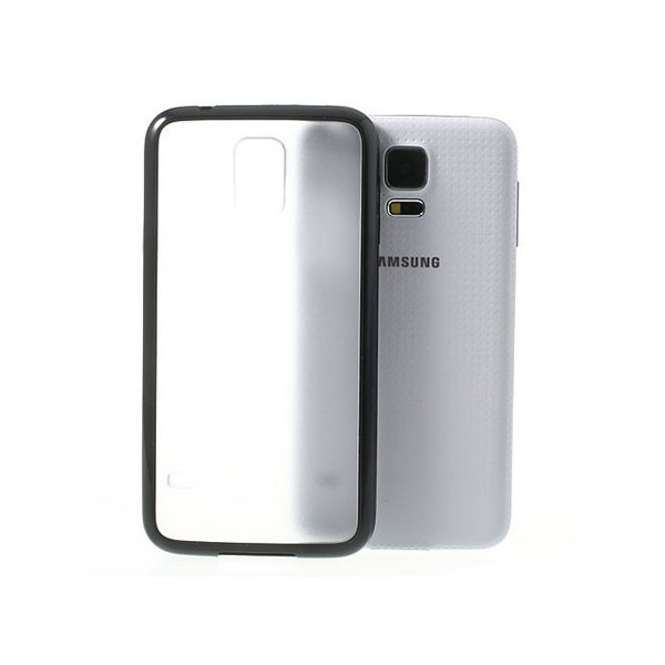 CUSTODIA BACK RIGIDA per SAMSUNG G900F GALAXY S5, GALAXY S5 NEO G903F, GALAXY S5 PLUS TRASPARENTE CON CORNICE COLORE NERO