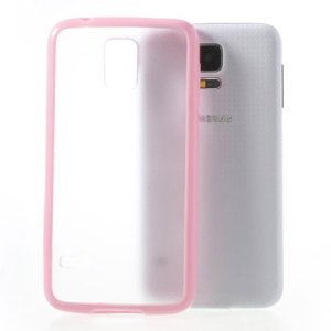 CUSTODIA BACK RIGIDA per SAMSUNG G900F GALAXY S5, GALAXY S5 NEO G903F, GALAXY S5 PLUS TRASPARENTE CON CORNICE COLORE ROSA