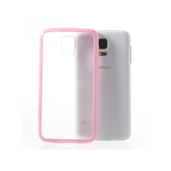 CUSTODIA BACK RIGIDA per SAMSUNG G900F GALAXY S5, GALAXY S5 NEO G903F, GALAXY S5 PLUS TRASPARENTE CON CORNICE COLORE ROSA