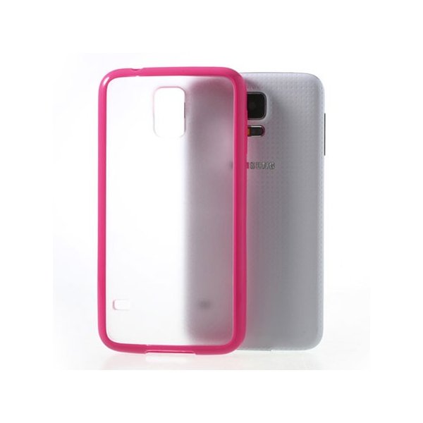 CUSTODIA BACK RIGIDA per SAMSUNG G900F GALAXY S5, GALAXY S5 NEO G903F, GALAXY S5 PLUS TRASPARENTE CON CORNICE FUCSIA