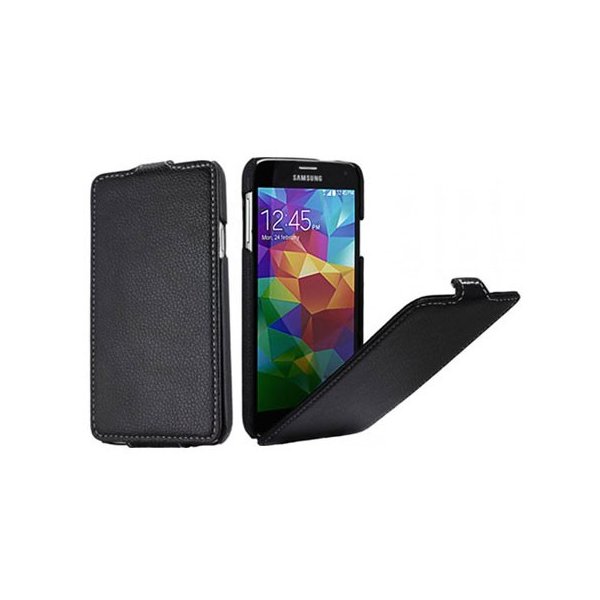 CUSTODIA FLIP VERTICALE ULTRA SLIM SIMILPELLE per SAMSUNG G900F GALAXY S5, GALAXY S5 NEO G903F COLORE NERO