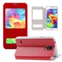 CUSTODIA FLIP ORIZZONTALE SIMILPELLE per SAMSUNG G900F GALAXY S5, S5 NEO G903F CON STAND E DOPPIA FINESTRA ID COLORE ROSSO