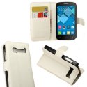 CUSTODIA FLIP ORIZZONTALE PELLE per ALCATEL ONE TOUCH POP C5 CON STAND E TASCHE PORTA CARTE COLORE BIANCO