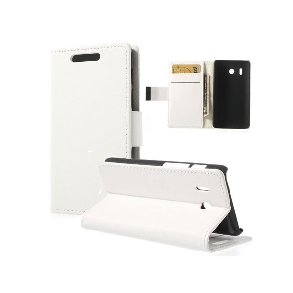 CUSTODIA FLIP ORIZZONTALE PELLE per HUAWEI ASCEND Y320 CON STAND E PORTA CARTE COLORE BIANCO