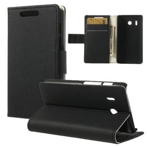 CUSTODIA FLIP ORIZZONTALE PELLE per HUAWEI ASCEND Y320 CON STAND E PORTA CARTE COLORE NERO