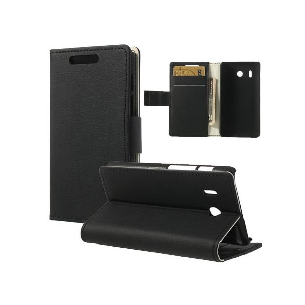 CUSTODIA FLIP ORIZZONTALE PELLE per HUAWEI ASCEND Y320 CON STAND E PORTA CARTE COLORE NERO