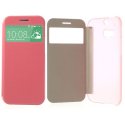 CUSTODIA FLIP ORIZZONTALE per HTC ONE 2 ( M8 ), ONE M8s CON FINESTRA ID COLORE ROSA CON PARTE POSTERIORE RIGIDA TRASPARENTE