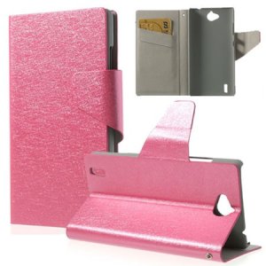 CUSTODIA FLIP ORIZZONTALE SLIM PELLE per HUAWEI ASCEND G740, ORANGE YUMO CON STAND E PORTA CARTE COLORE ROSA EFFETTO CROSS