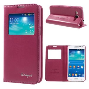 CUSTODIA FLIP ORIZZONTALE PELLE per SAMSUNG G3812 GALAXY WIN PRO CON FINESTRA ID, STAND E TASCHE PORTA CARTE COLORE FUCSIA