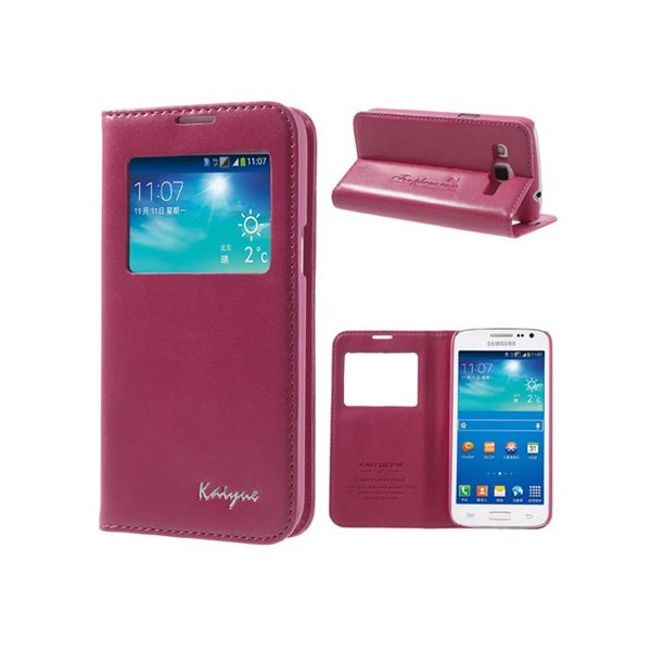 CUSTODIA FLIP ORIZZONTALE PELLE per SAMSUNG G3812 GALAXY WIN PRO CON FINESTRA ID, STAND E TASCHE PORTA CARTE COLORE FUCSIA