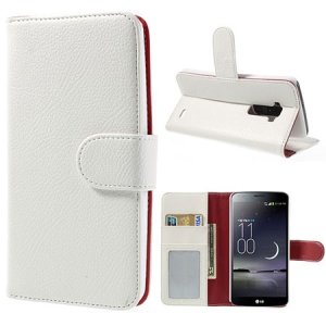 CUSTODIA FLIP ORIZZONTALE PELLE RUVIDA per LG G FLEX, D955 CON STAND E PORTA CARTE COLORE BIANCO