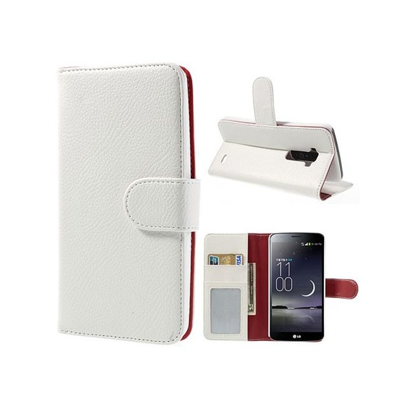 CUSTODIA FLIP ORIZZONTALE PELLE RUVIDA per LG G FLEX, D955 CON STAND E PORTA CARTE COLORE BIANCO