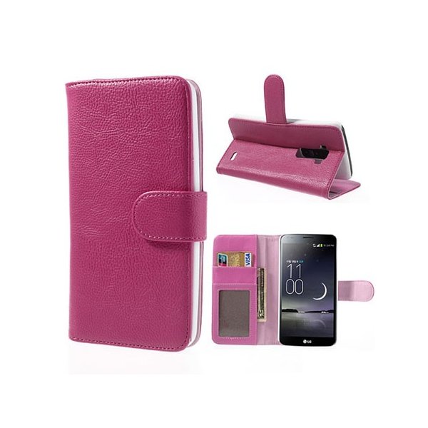 CUSTODIA FLIP ORIZZONTALE PELLE RUVIDA per LG G FLEX, D955 CON STAND E PORTA CARTE COLORE FUCSIA