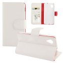 CUSTODIA per LG NEXUS 5 (D820) ORIZZONTALE SIMILPELLE RUVIDA CON STAND E TASCHE PORTA CARTE COLORE BIANCO CON INTERNO ROSSO