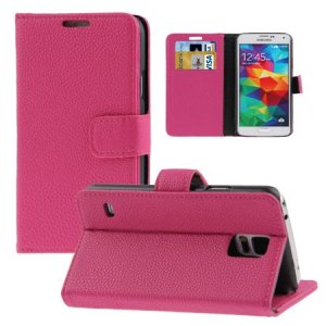 CUSTODIA FLIP ORIZZONTALE SIMILPELLE RUVIDA per SAMSUNG G900 GALAXY S5, S5 NEO G903F CON STAND E PORTA CARTE COLORE FUCSIA