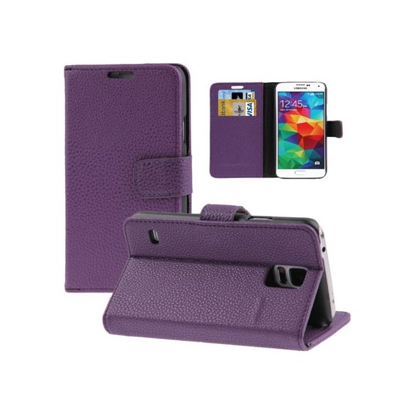 CUSTODIA FLIP ORIZZONTALE SIMILPELLE RUVIDA per SAMSUNG G900F GALAXY S5, S5 NEO G903F CON STAND E PORTA CARTE COLORE VIOLA