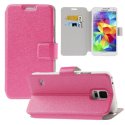 CUSTODIA FLIP ORIZZONTALE per SAMSUNG G900F GALAXY S5, GALAXY S5 NEO G903F CON STAND E PORTA CARTE COLORE FUCSIA EFFETTO CROSS