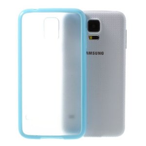 CUSTODIA BACK RIGIDA per SAMSUNG G900F GALAXY S5, GALAXY S5 NEO G903F, GALAXY S5 PLUS TRASPARENTE CON CORNICE AZZURRA