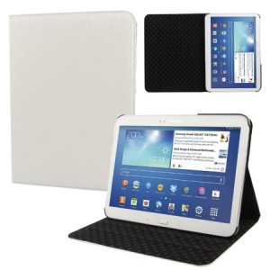 CUSTODIA BOOK ORIZZONTALE PELLE per SAMSUNG P5200 GALAXY TAB 3 10.1, P5210 CON STAND COLORE BIANCO EFFETTO LINO