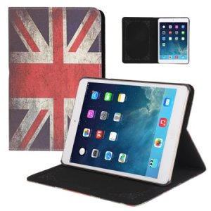 CUSTODIA BOOK ORIZZONTALE PELLE per APPLE IPAD MINI 3, IPAD MINI 2, IPAD MINI CON STAND FANTASIA BANDIERA UK ANTICATA