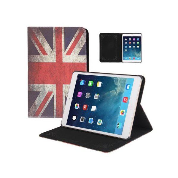 CUSTODIA BOOK ORIZZONTALE PELLE per APPLE IPAD MINI 3, IPAD MINI 2, IPAD MINI CON STAND FANTASIA BANDIERA UK ANTICATA