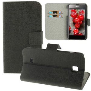 CUSTODIA FLIP ORIZZONTALE PELLE per LG OPTIMUS F5, P875 CON STAND E PORTA CARTE COLORE NERO EFFETTO CROSS