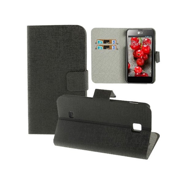 CUSTODIA FLIP ORIZZONTALE PELLE per LG OPTIMUS F5, P875 CON STAND E PORTA CARTE COLORE NERO EFFETTO CROSS