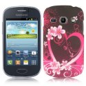 CUSTODIA BACK RIGIDA per SAMSUNG S6810 GALAXY FAME, S6812 GALAXY FAME DUOS FANTASIA FIORI E CUORE VIOLA SU SFONDO NERO