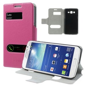 CUSTODIA FLIP ORIZZONTALE SLIM per SAMSUNG G7106 GALAXY GRAND 2 CON DOPPIA FINESTRA ID E STAND COLORE ROSA